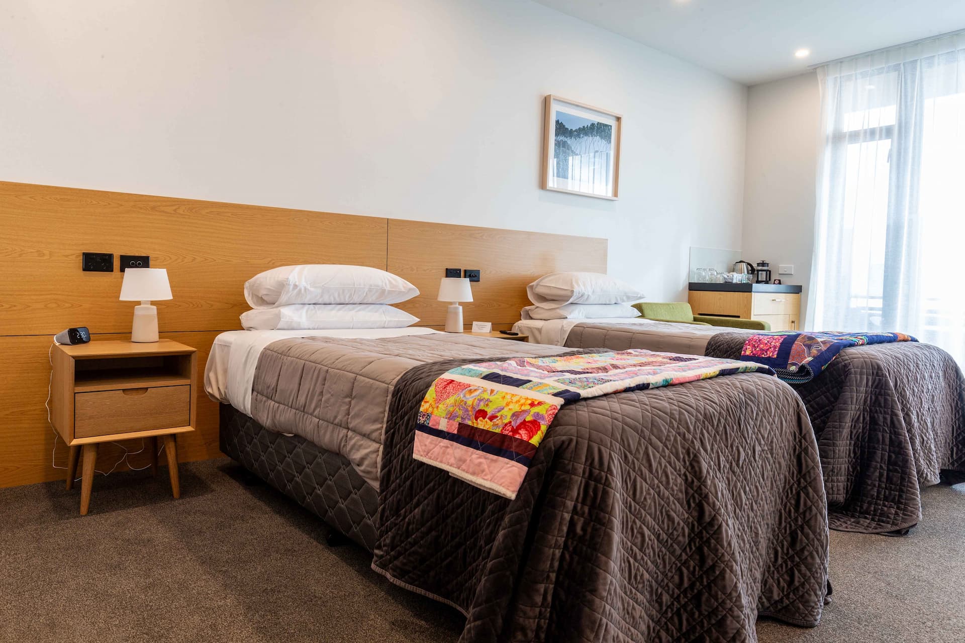 Twin bedroom at Cancer Care accommodation in Christchurch