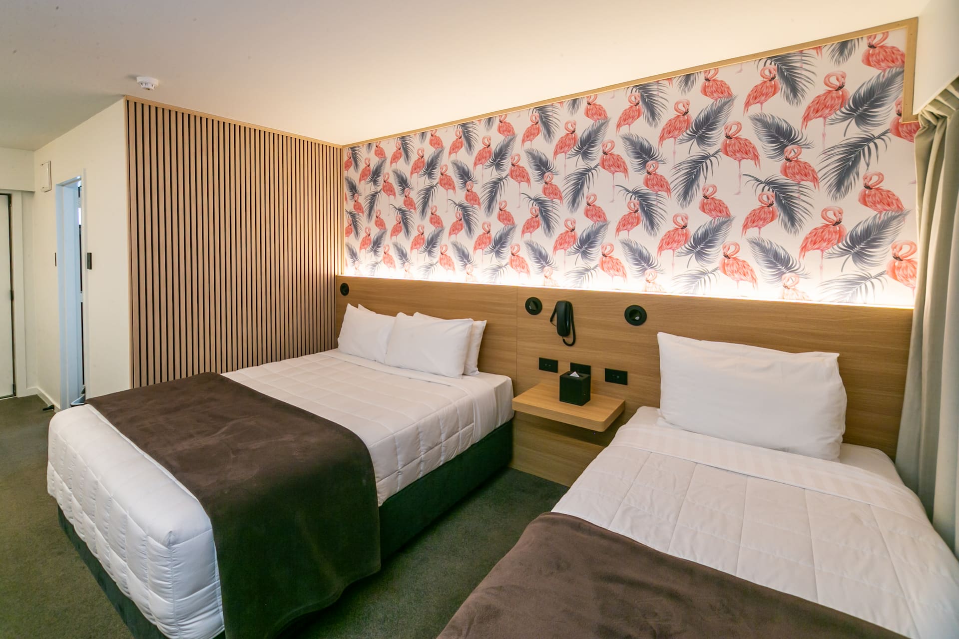 Two bed guest room with custom joinery at The Godley Hotel