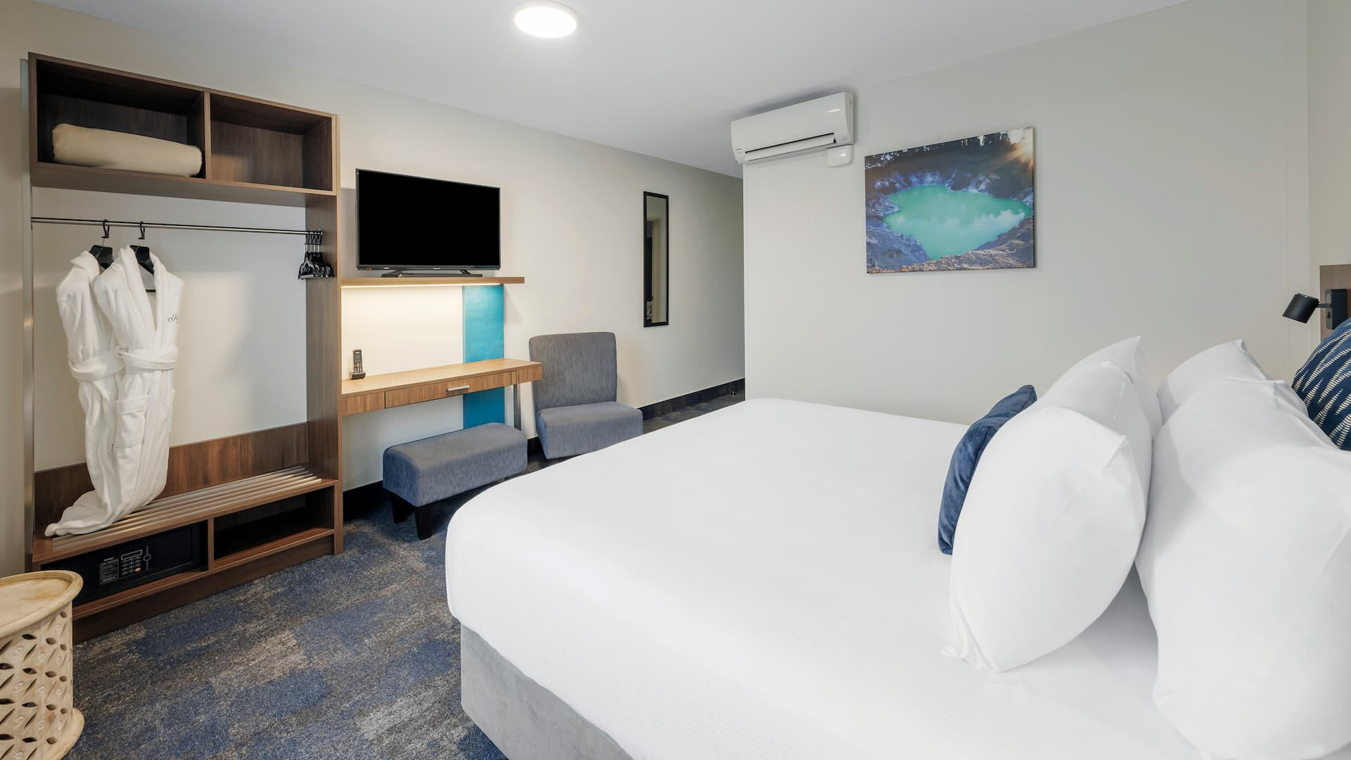 Guest room wardrobe and desk joinery at Jet Park Hotel Rotorua